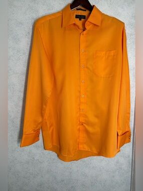 Bruno Conte•Dress Shirt•17.5•36/37•Orange•Diamond Textured•Cotton Blend•EUC